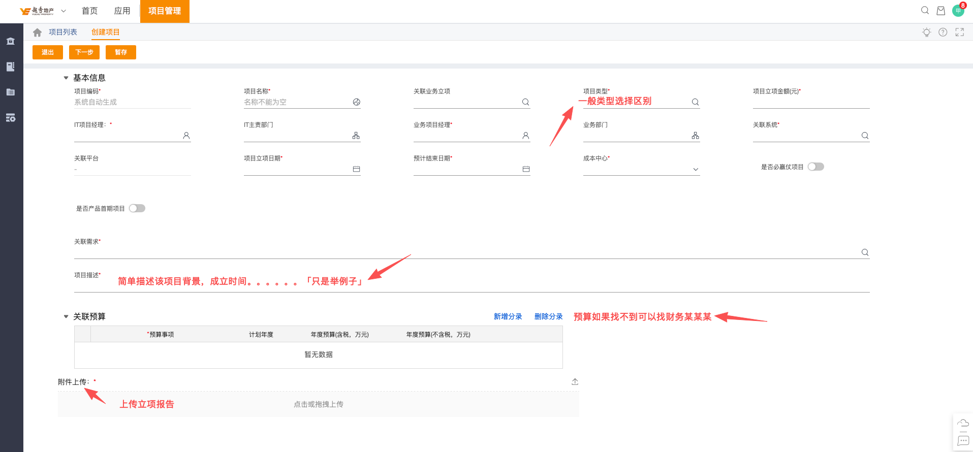 新增项目信息截图